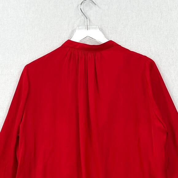ZADIG AND VOLTAIRE Tink Satin Shirt Womens Medium Red Long Sleeve Split Neck Top - Picture 6 of 16